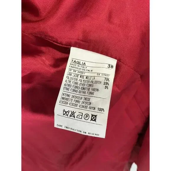 United Colors of Benetton Women's Red Wool Blnd Trench Coat / Belt Retro boho - Picture 7 of 9